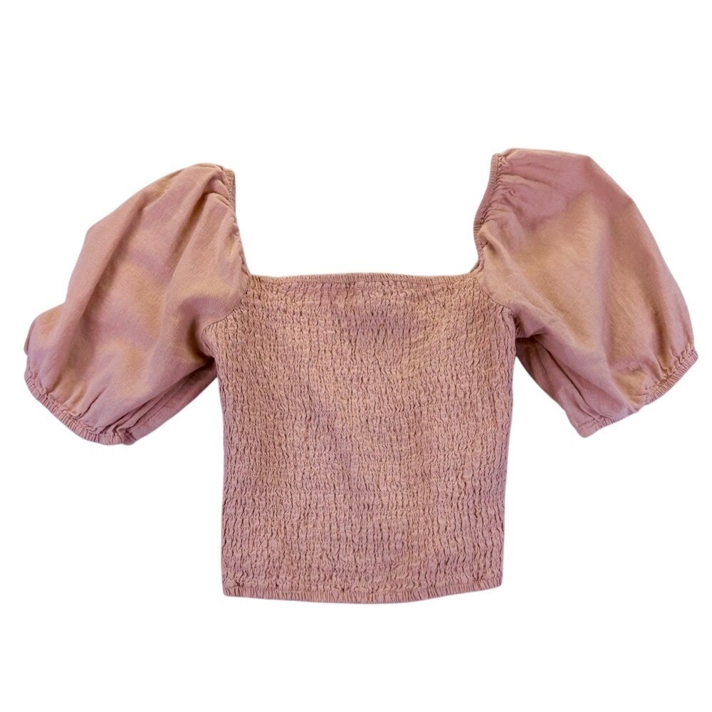 Abercrombie & Fitch Beige Smocked Puff Sleeve Linen Blend Top XS Cottagecore